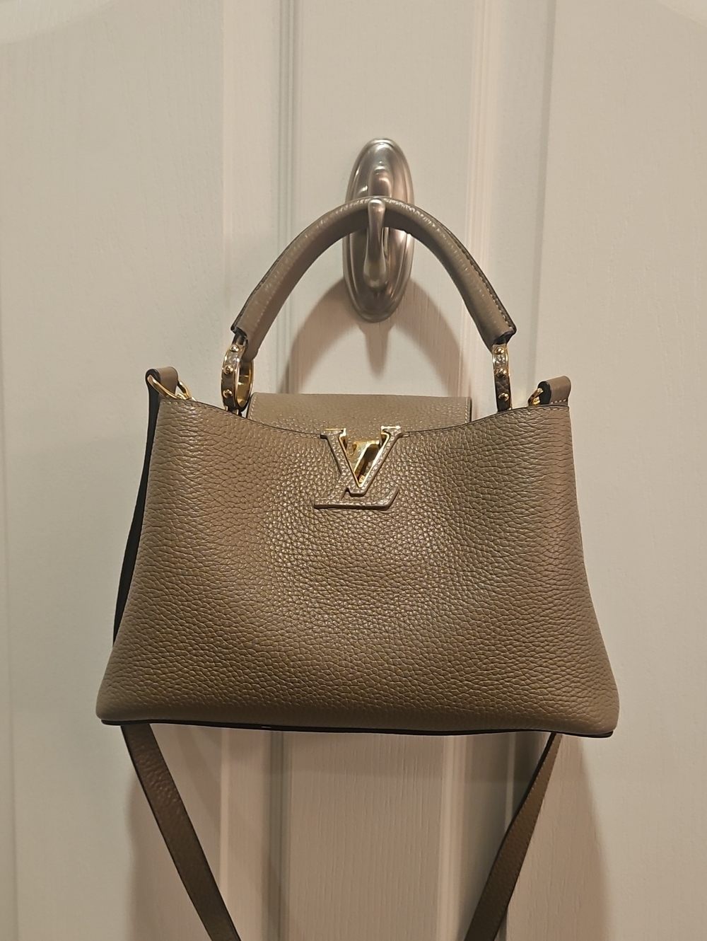Louis Vuitton Taupe Brown Capucines Small Satchel with Gold Hardware